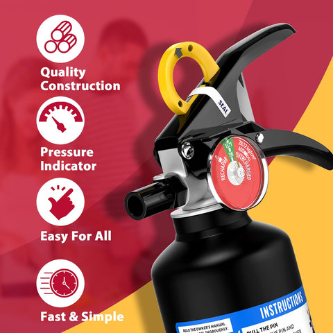 Ougist compact 2-5lb extinguisher side view for kitchen or car mounting.