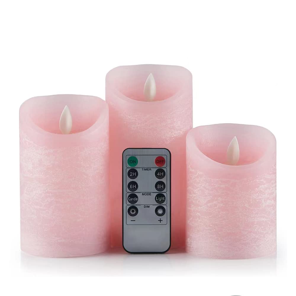 Oulex pink flameless candle 3x4 with realistic wax look enhances ambiance.
