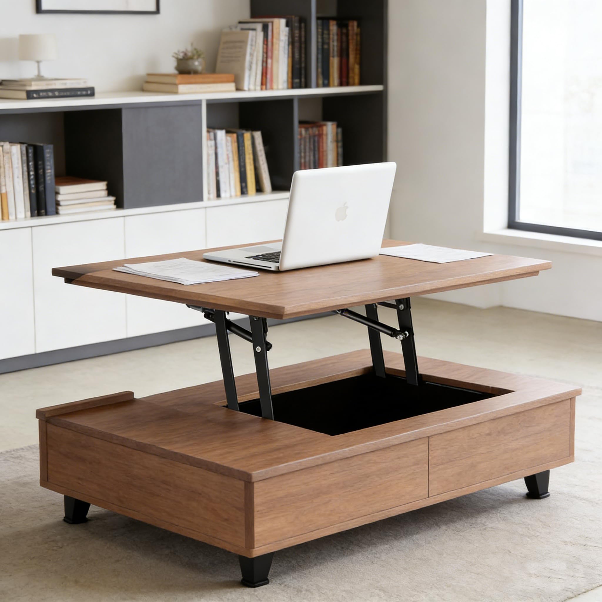 Oungy gas hydraulic hinge enables controlled lift for desks.