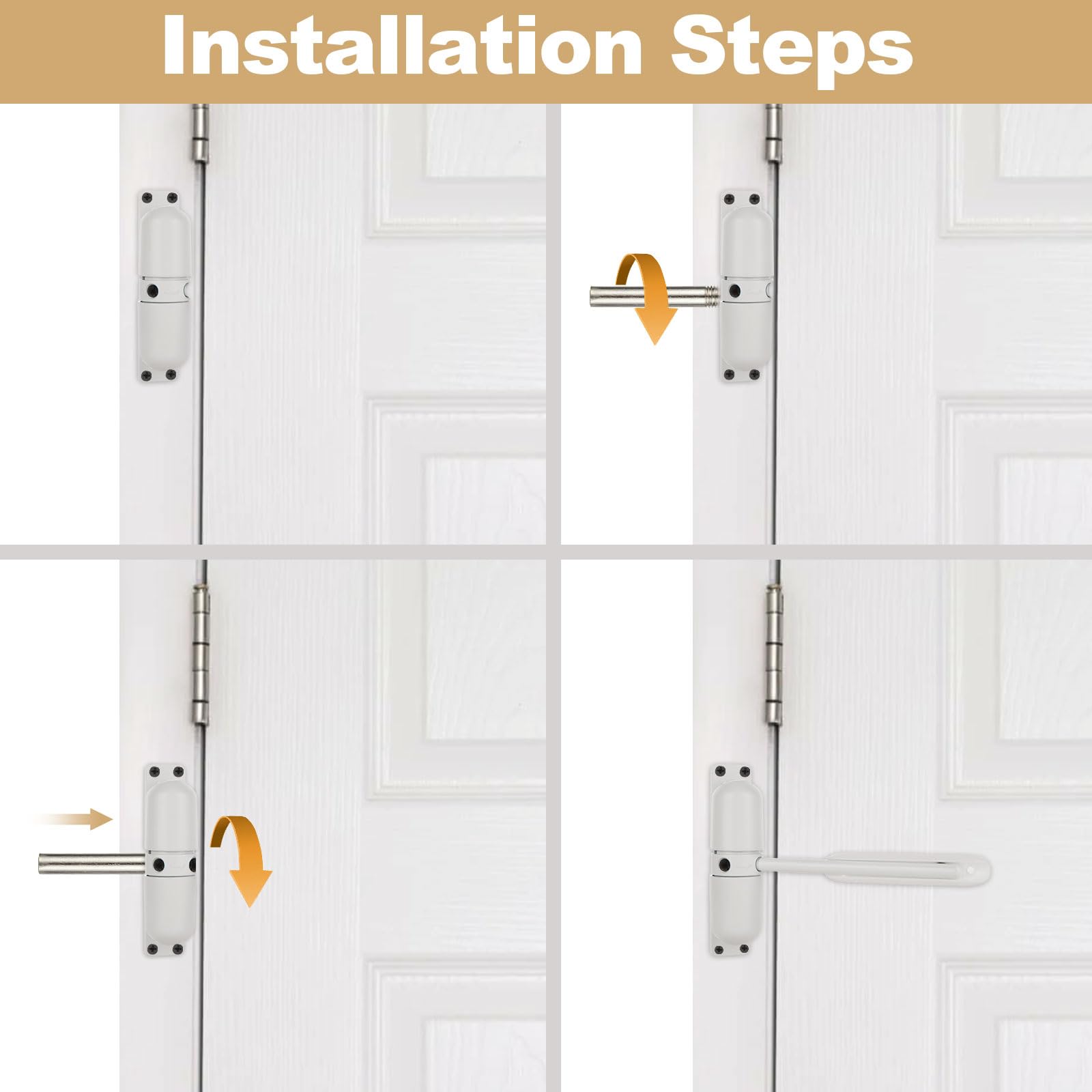 Oungy plastic slide plate included for fast setup across various door styles.