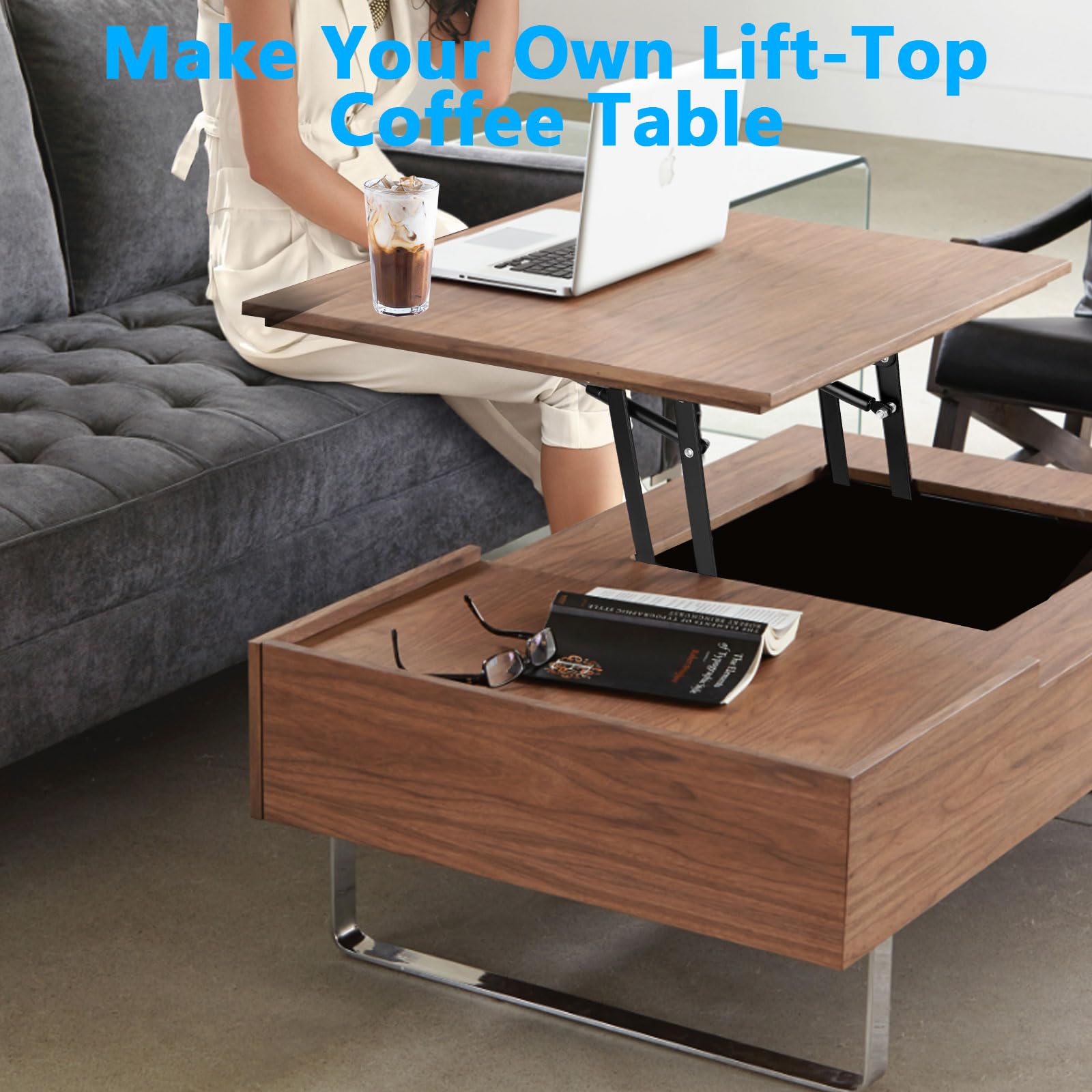 Oungy space-saving lift offers versatile living room convenience.