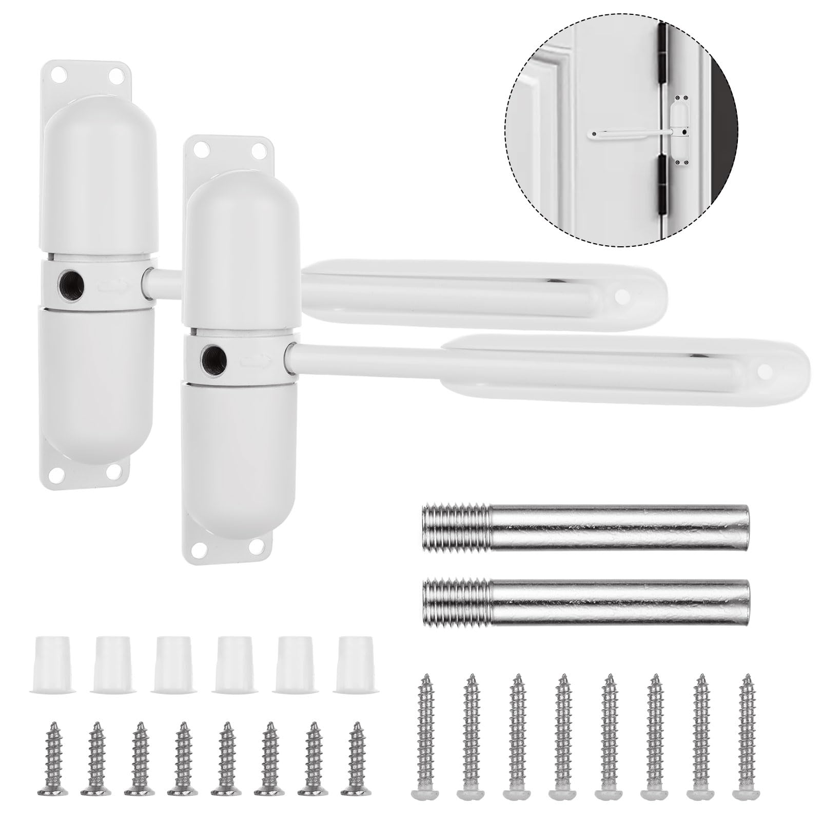 Oungy two-pack automatic door closers in white for smooth self-closing hinged doors.