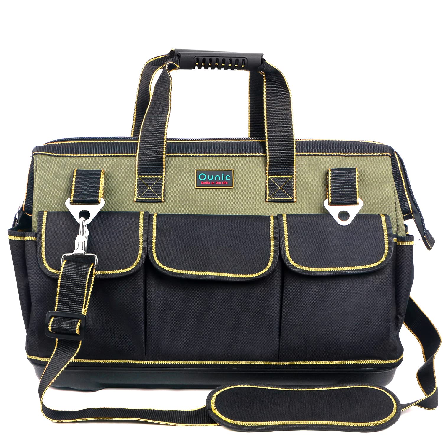 Ounic 20-inch tool bag with wide-mouth opening for quick tool retrieval on the job.