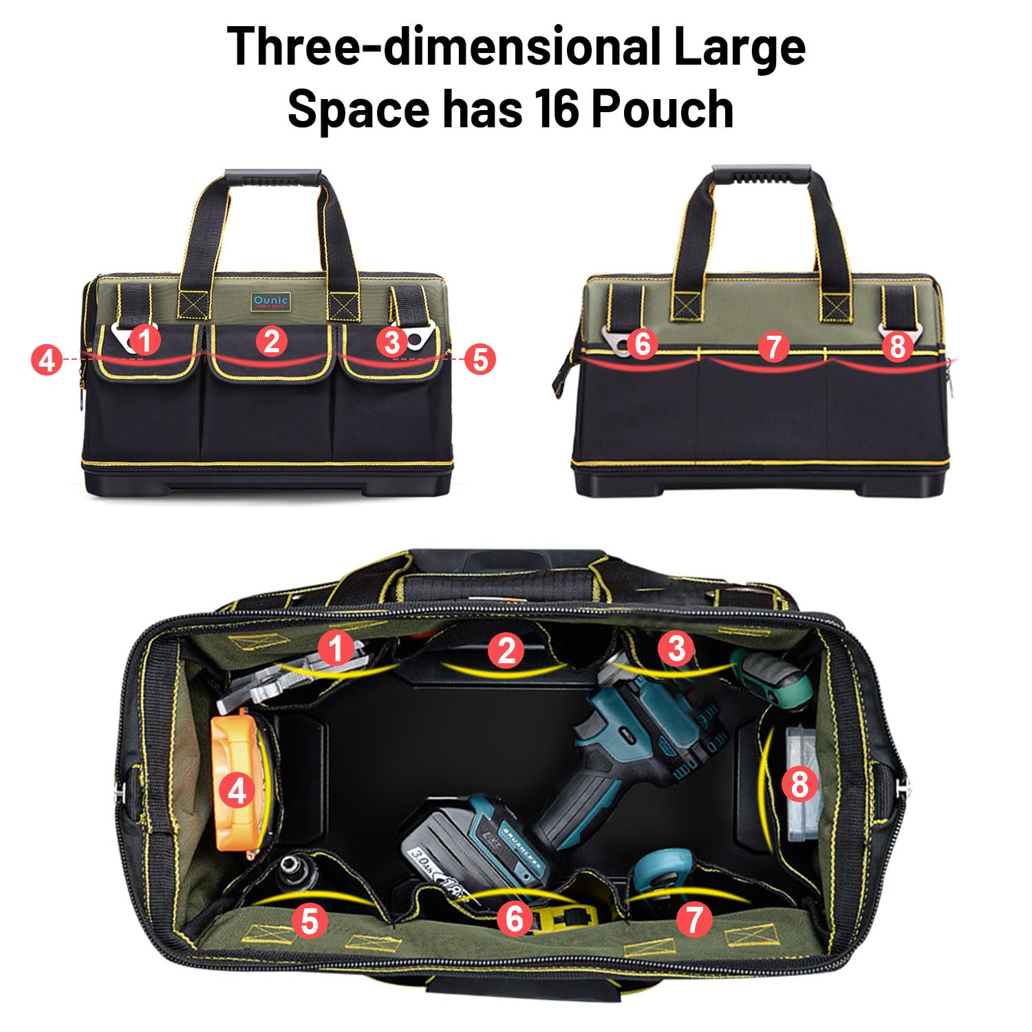 Ounic bag suits electricians, plumbers, carpenters, DIYers and mechanics alike.