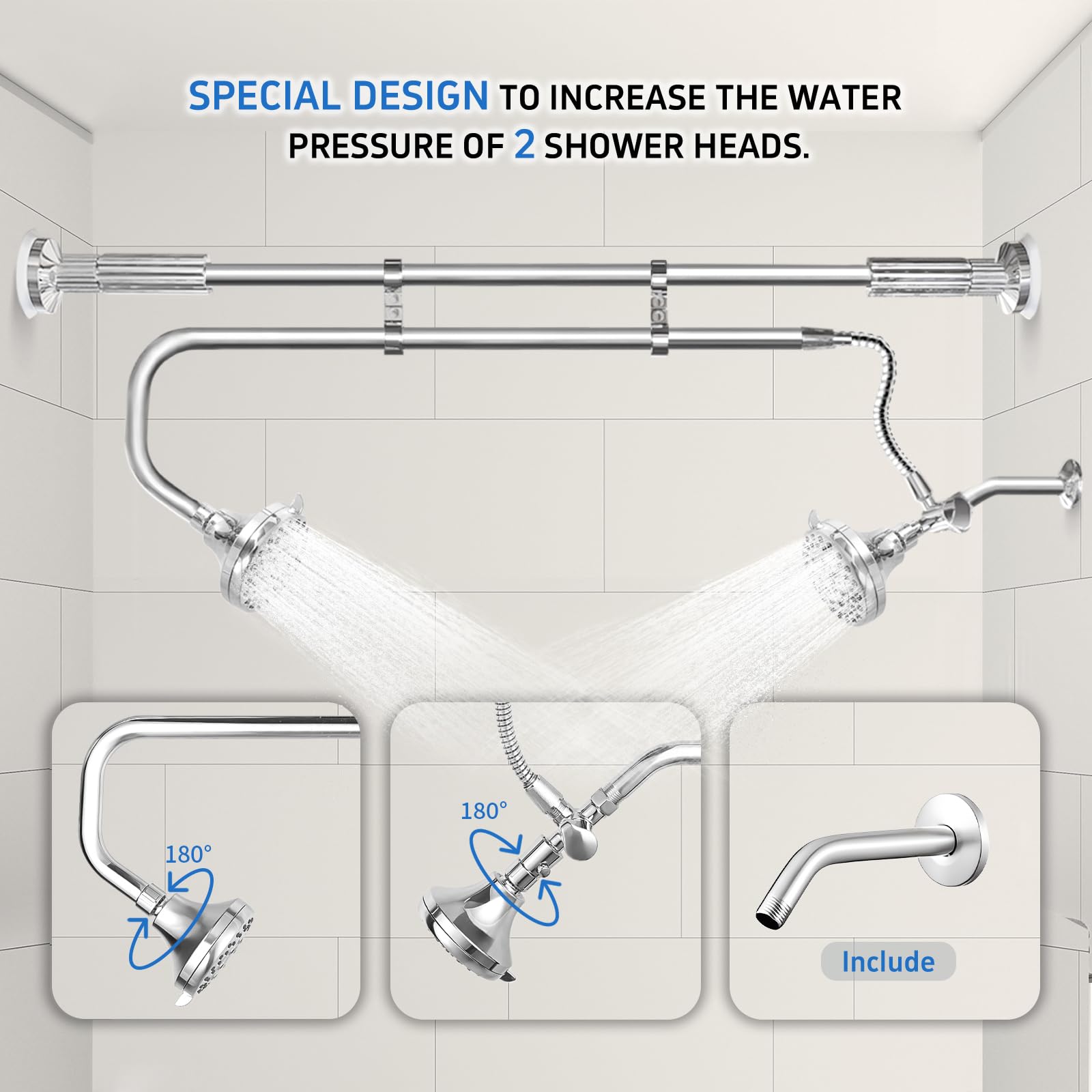 OURBAOFU shower heads with adjustable rod fit versatile bathroom layouts.