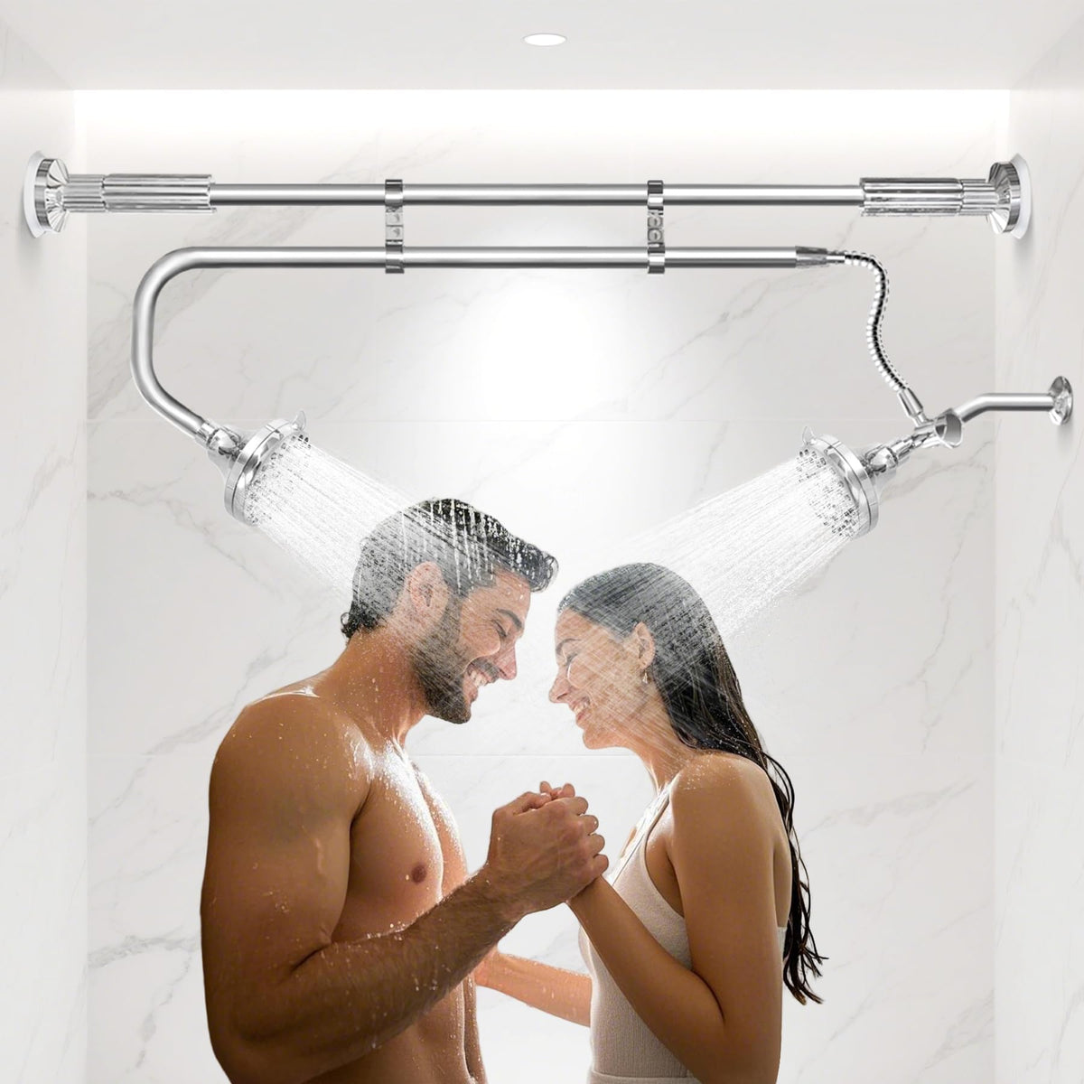 OURBAOFU tandem shower heads delivering a luxurious two-person shower experience.