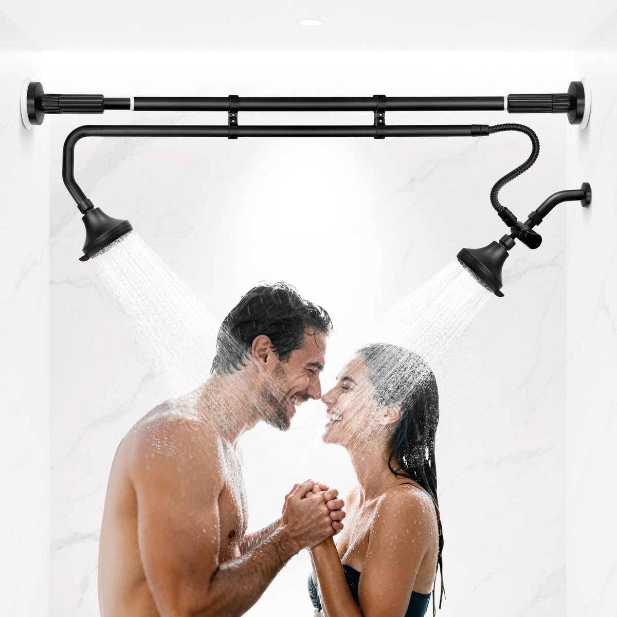 OURBAOFU tandem shower heads pair provides broad coverage for two in a comfortable shower.