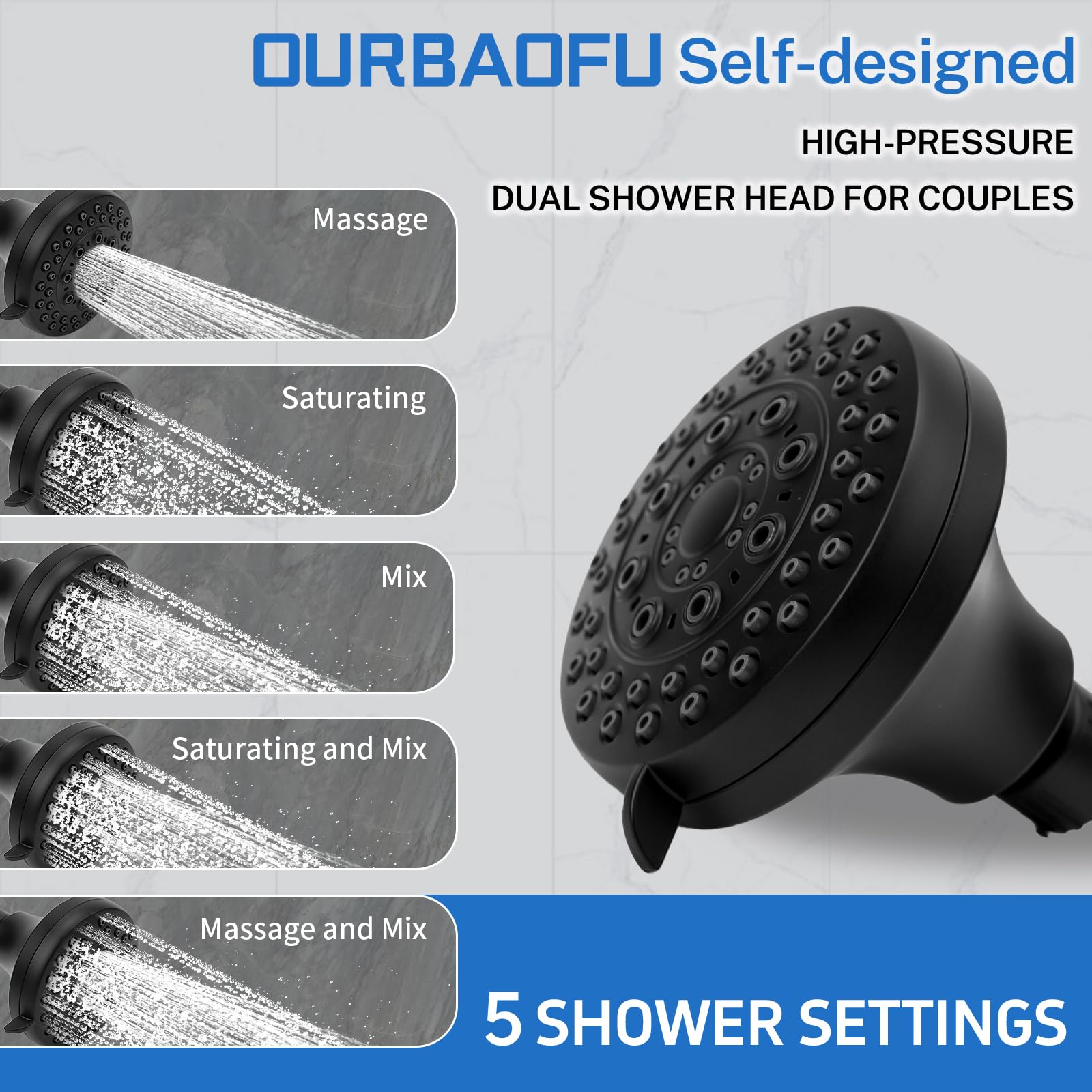 OURBAOFU tool-free installation with wall mounting on glass or tiles.