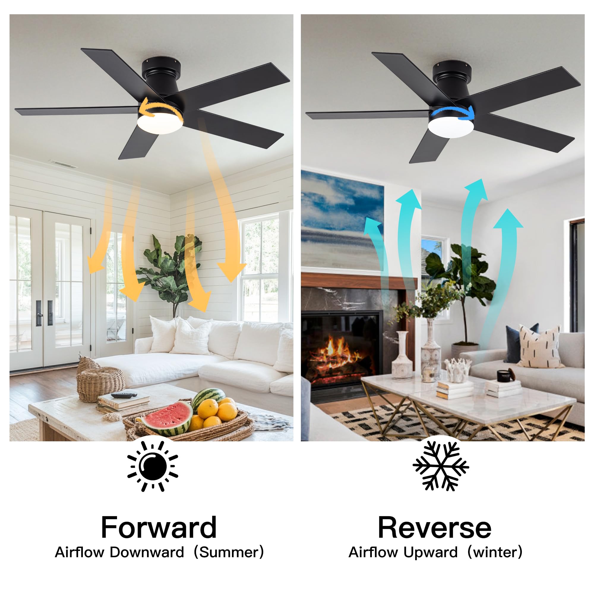 OURSTAR reversible blades enable seasonal airflow control.