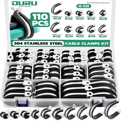 Ouru 110pcs cable clamps kit in storage box for versatile organization