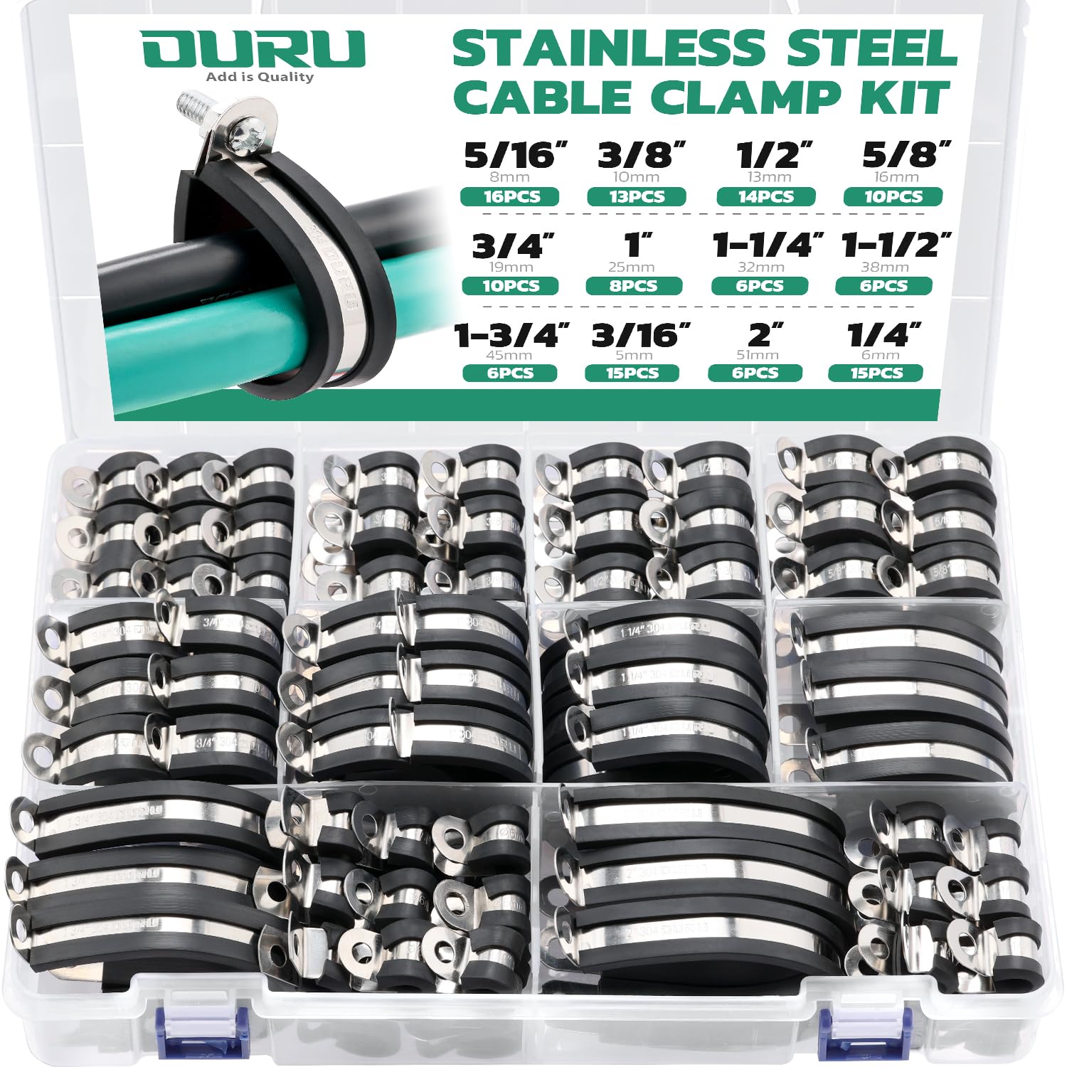 OURU 125pcs cable clamps assortment box for versatile wire management