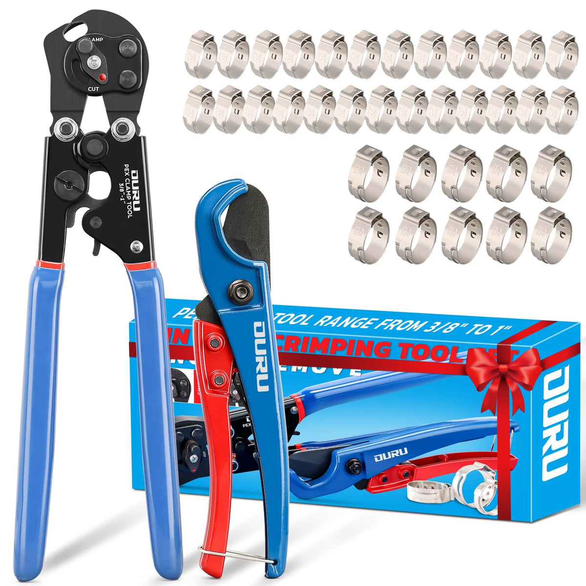 OURU 2-in-1 ratchet PEX crimping tool close-up for precise crimps