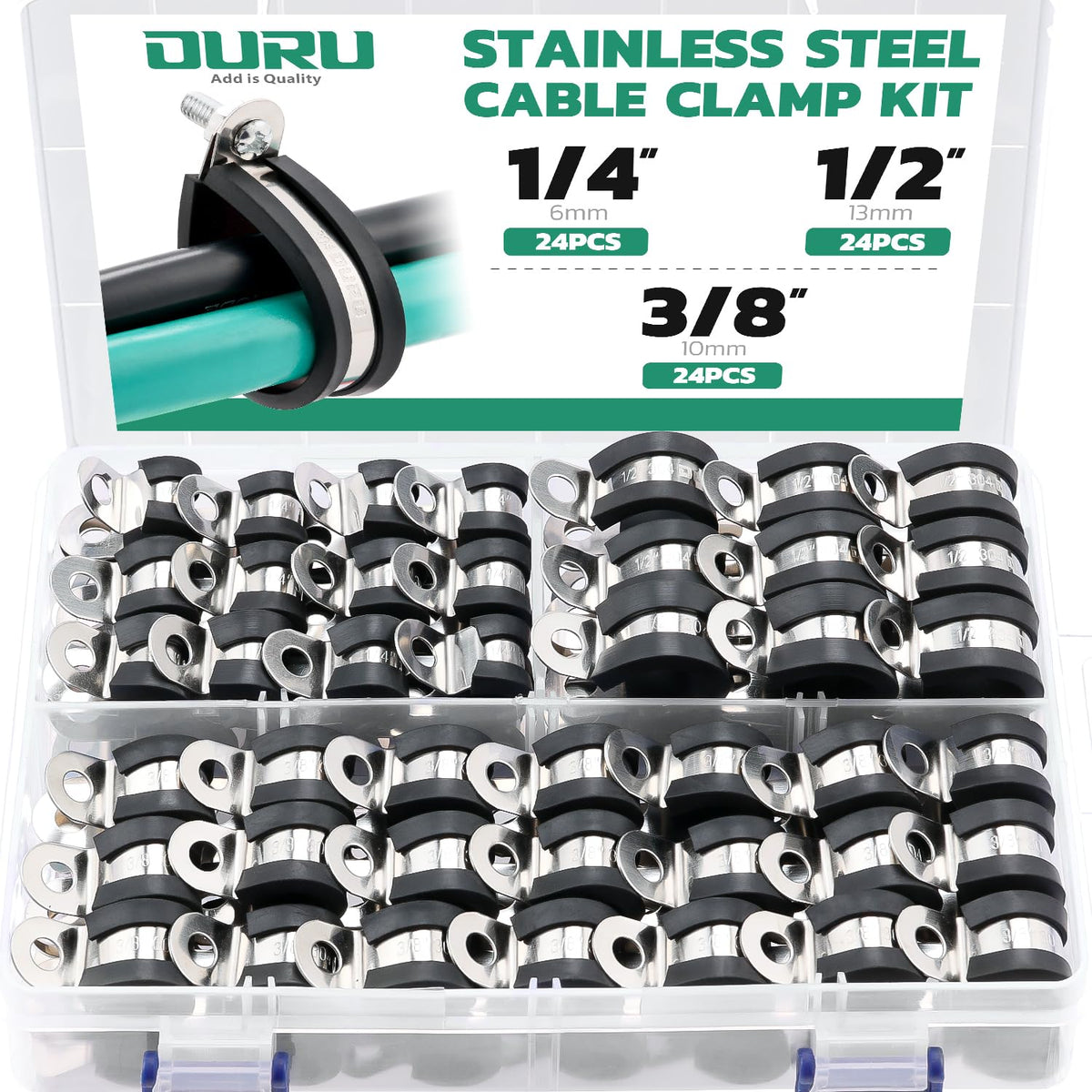 OURU 72pcs stainless steel cable clamps kit in a box for versatile mounting
