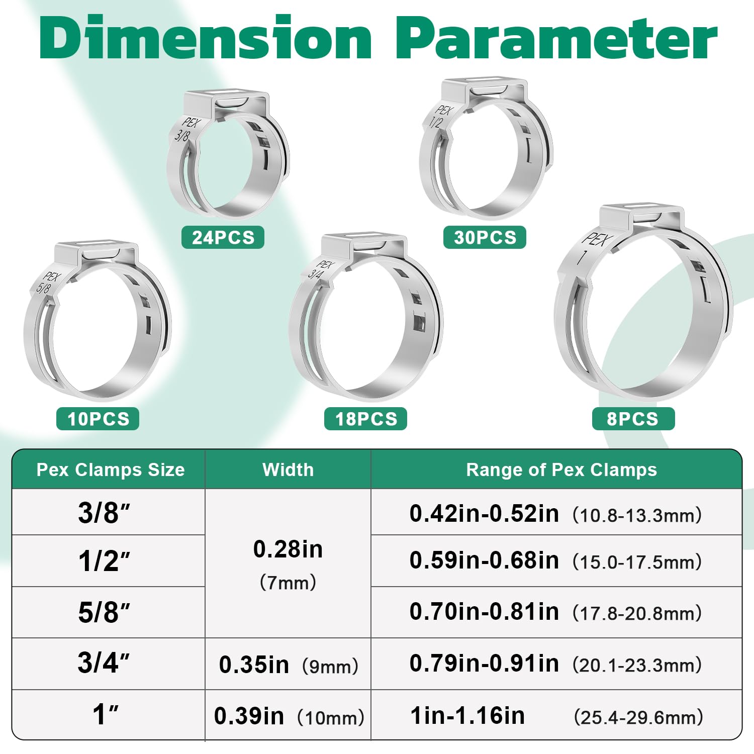 Ouru Pex clamps half-inch size enable quick, durable fastening with corrosion-resistant stainless steel.