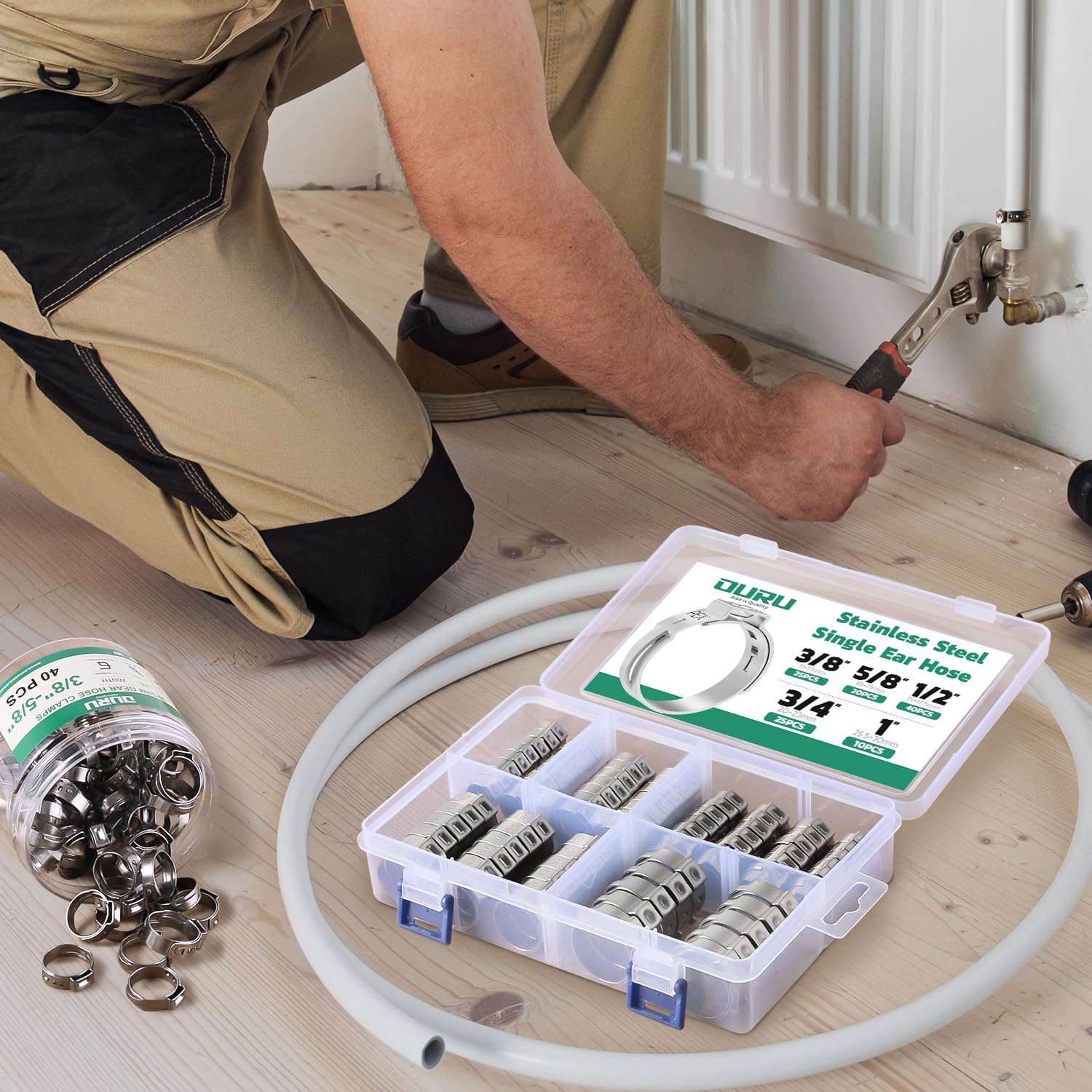 Ouru storage box for PEX clamps keeps clamps organized for on-site projects.