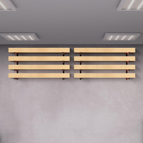 OUSHENG firewood holder in metal shelving for outdoor organization.