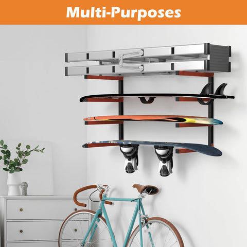OUSHENG heavy-duty garage shelves supporting up to 110 lb per level.