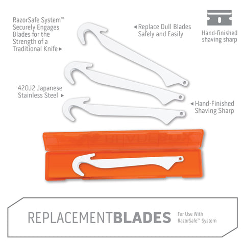 Outdoor Edge 3.0 replacement blades, compatible with 3-inch knives, for quick swaps.