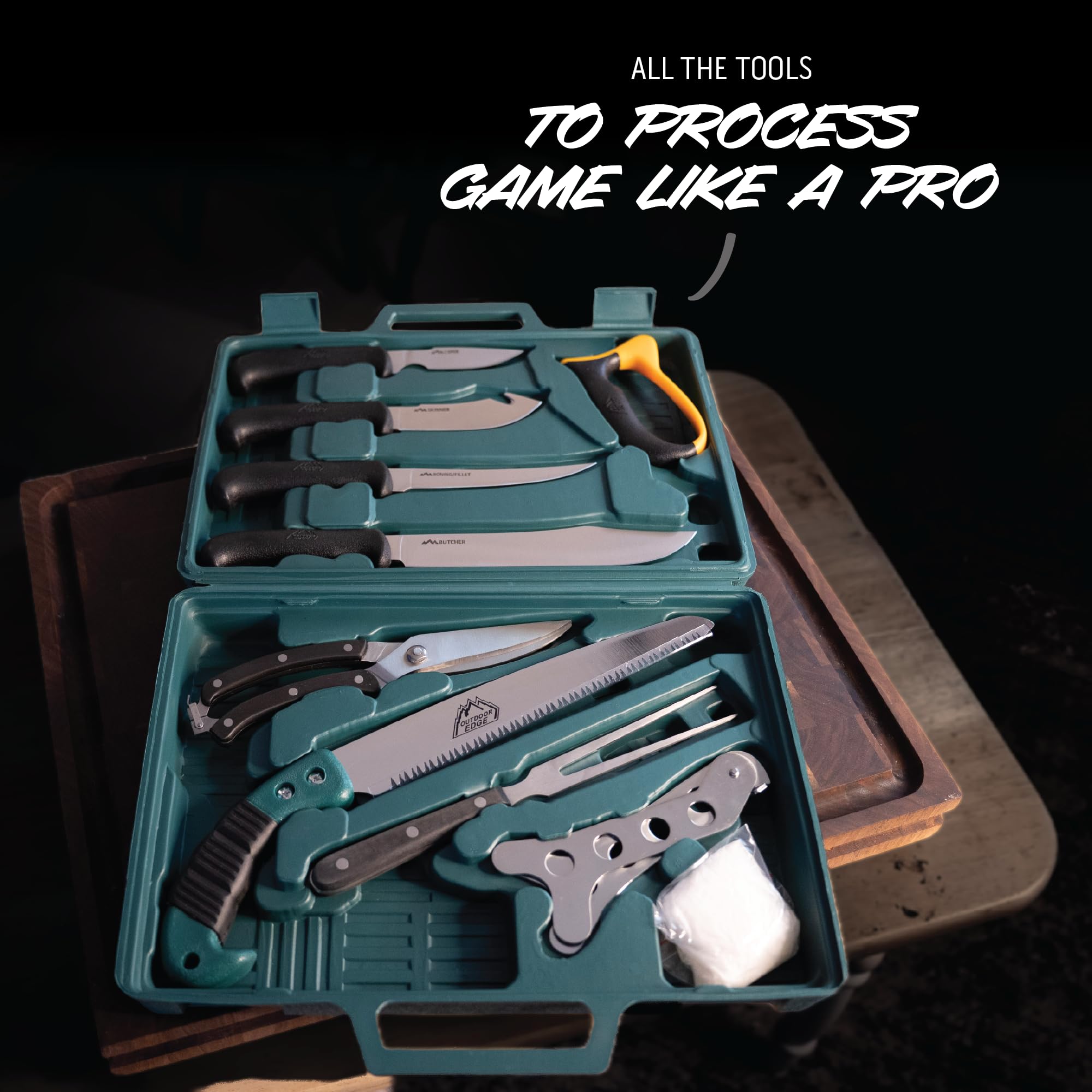 Outdoor Edge boning and fillet knife for precise meat trimming.