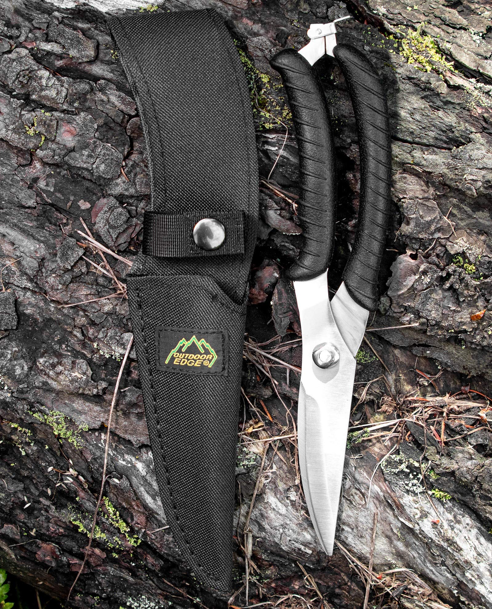 Outdoor Edge Game Shears serrated edge enables clean cuts through tough hide and feathers.