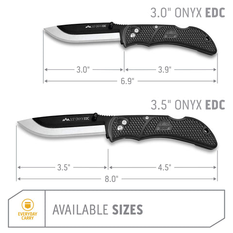 Outdoor Edge Onyx ergonomic handle offers a secure, comfortable grip for extended use.