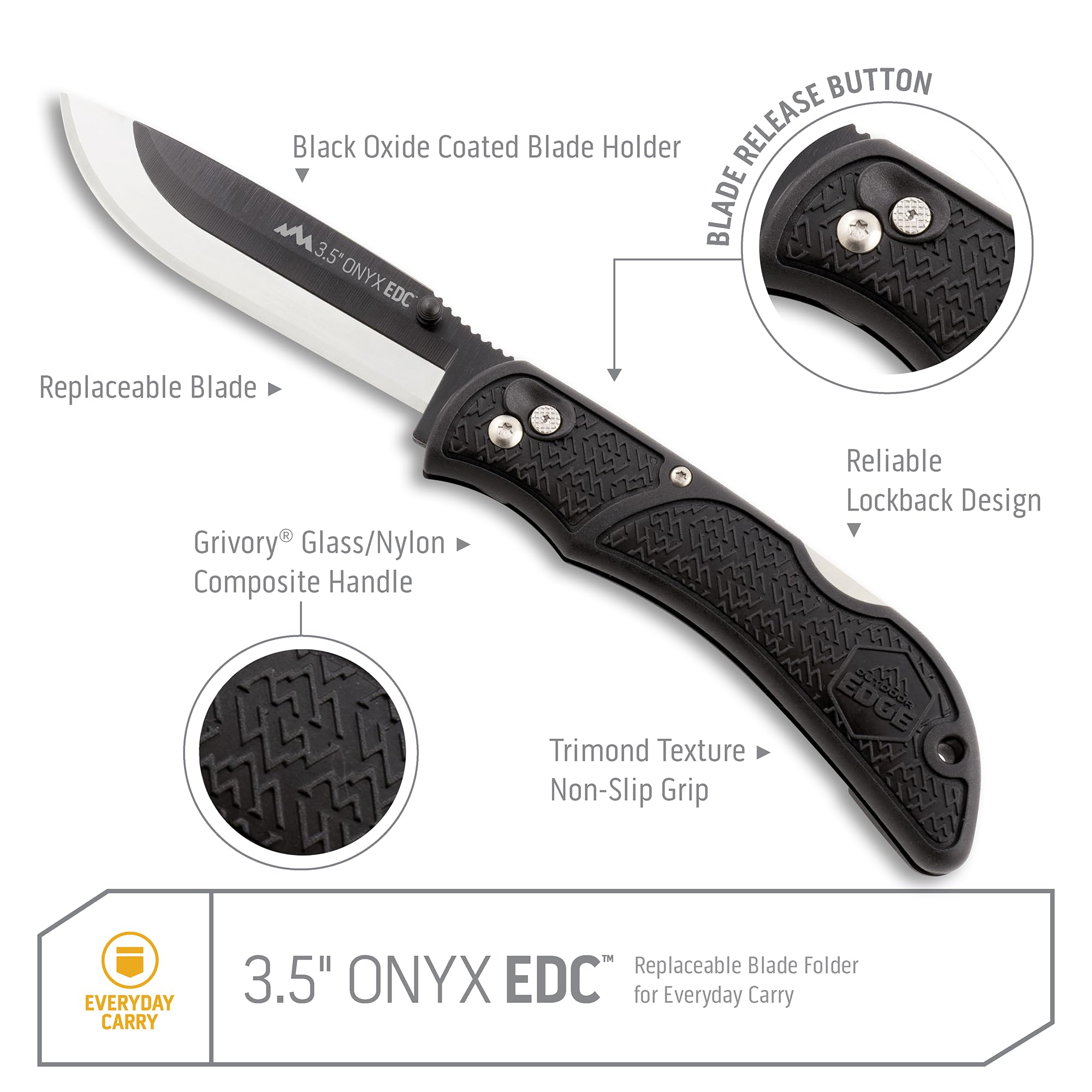 Outdoor Edge Onyx ideal for outdoor tasks with reliable performance in camping or hunting.