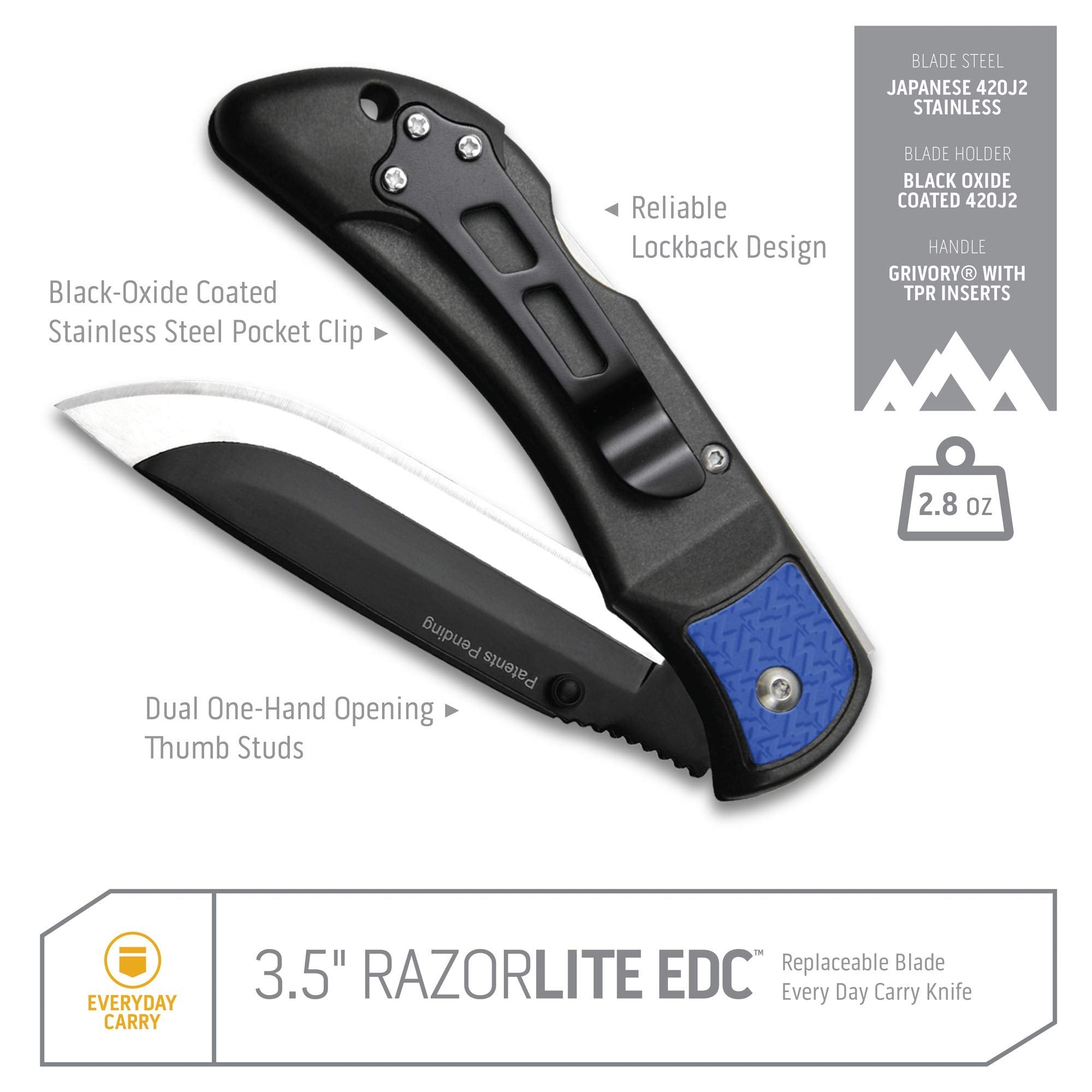 Outdoor Edge RazorLite EDC knife included blades for rapid replacement
