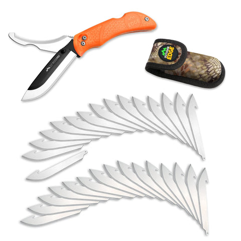 OUTDOOR EDGE RazorPro G shows the double-blade design for fast field dressing