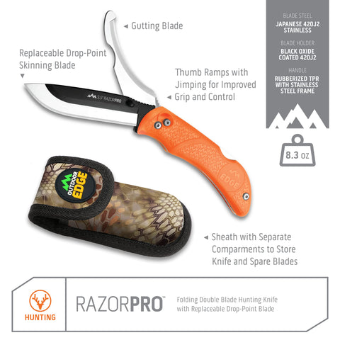 OUTDOOR EDGE RazorPro G fixed 3.1-inch gutting blade for clean, controlled cuts