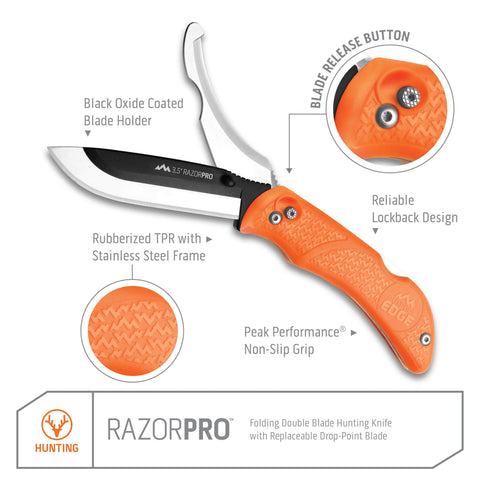OUTDOOR EDGE RazorPro G replaceable 3.5-inch skinning blade enables quick skinning