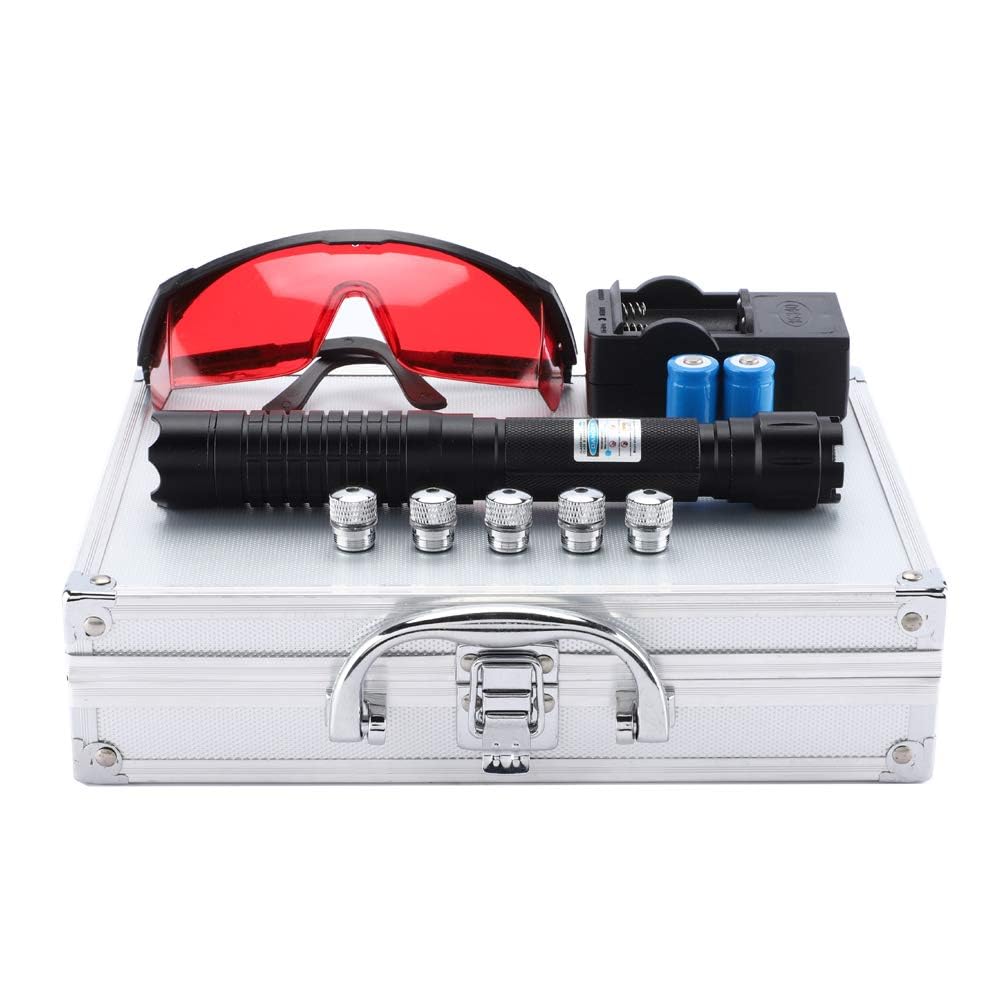 Travel-ready Long-Range Blue-Light Flashlight with metal storage box