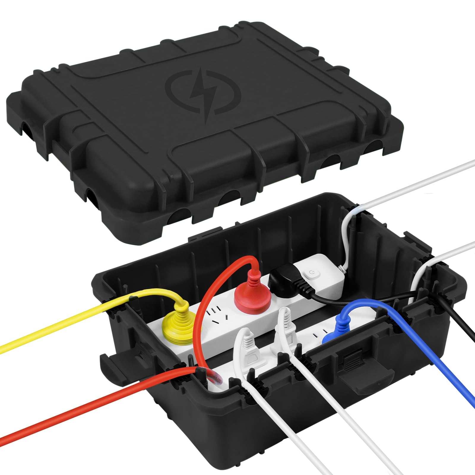 OUTDSPLY outdoor electrical box front view showing IP54 protection and spacious internal area.