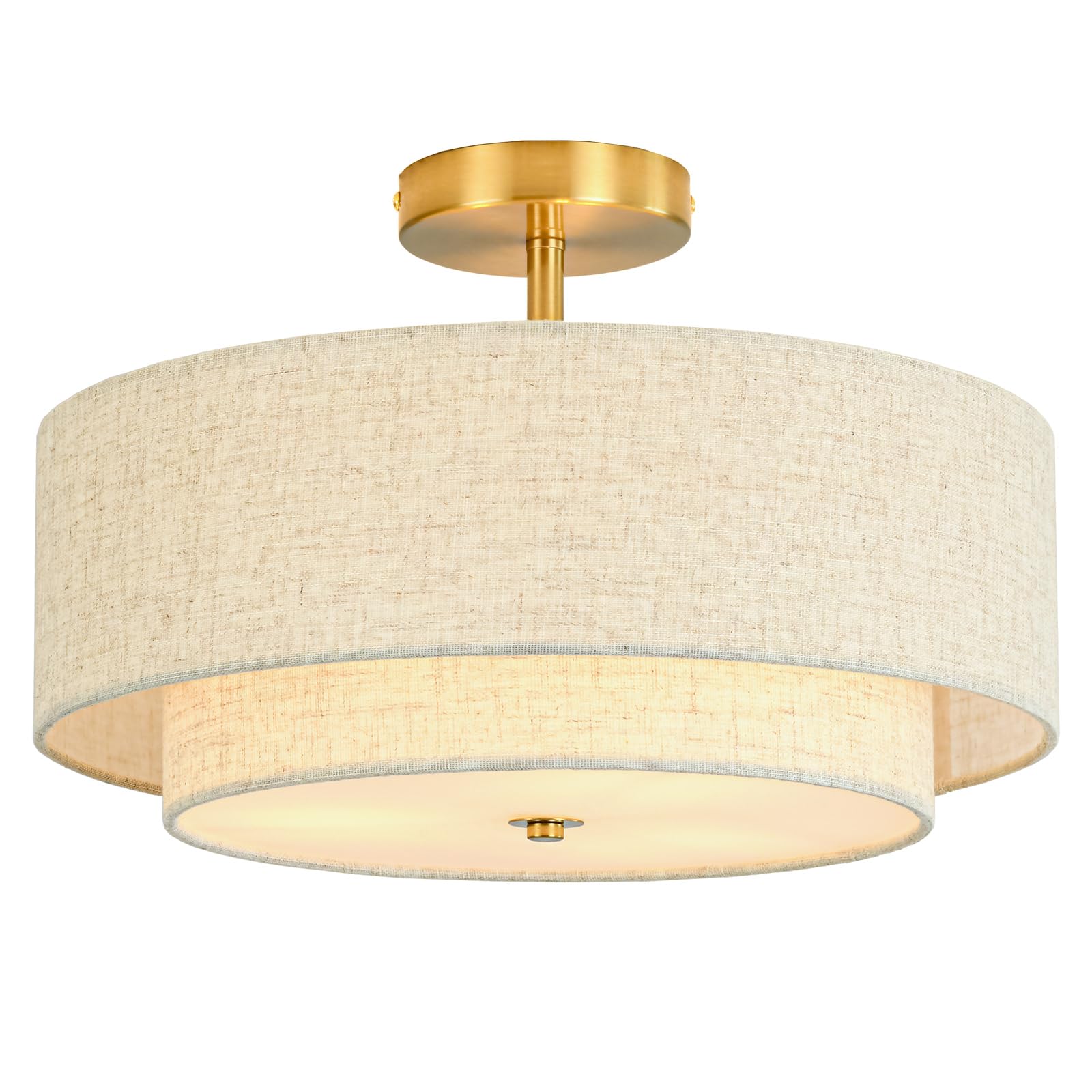 Outiron 16-inch gold drum fixture with dual shades for warm ambiance