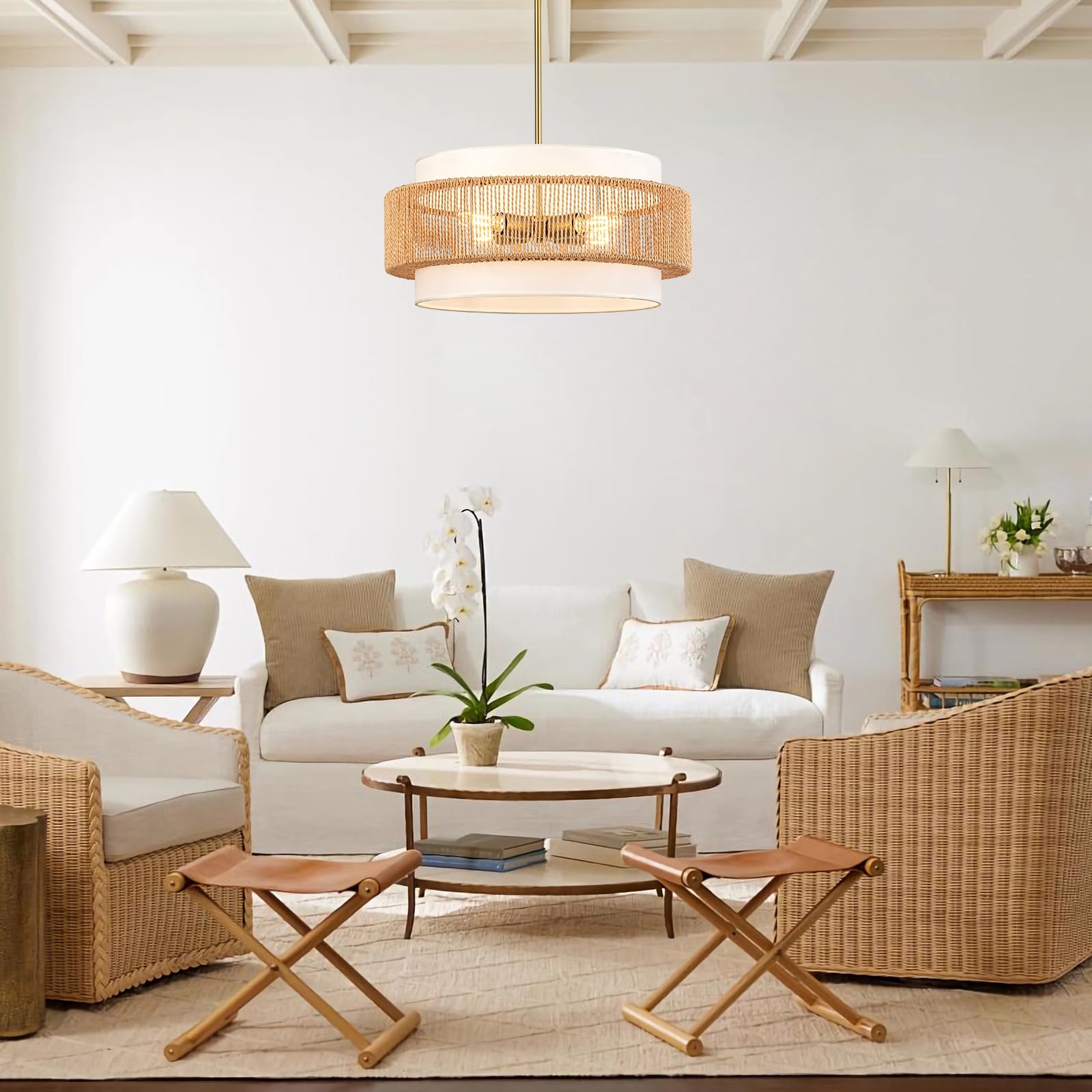 Outiron adjustable-height chandelier mounted over a kitchen area