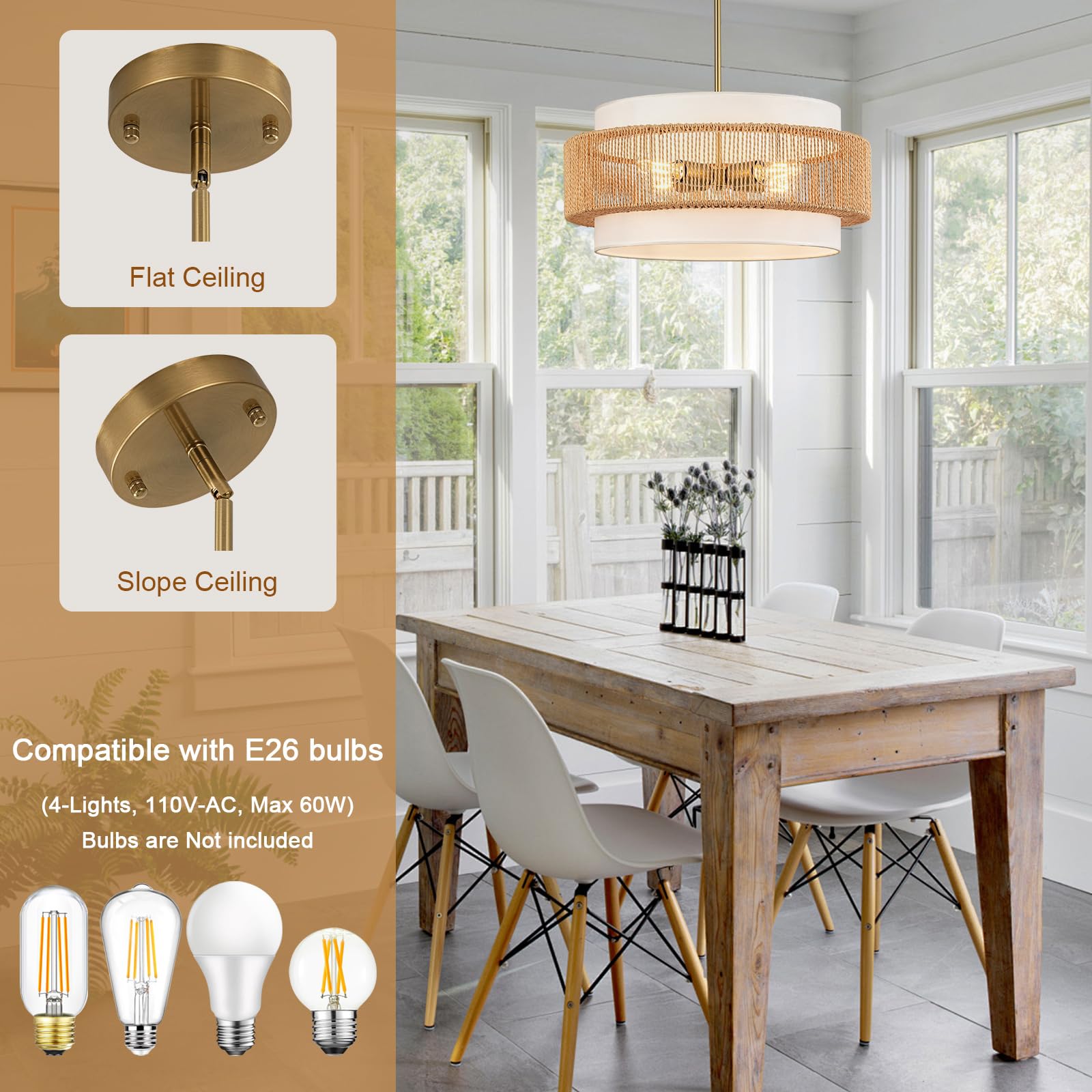 Outiron dining room chandelier over table with universal canopy