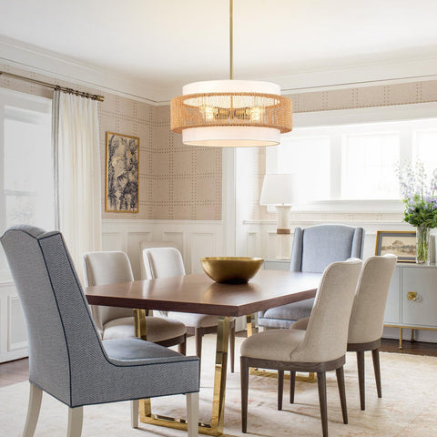 Outiron four-light rattan fixture in a living room setting
