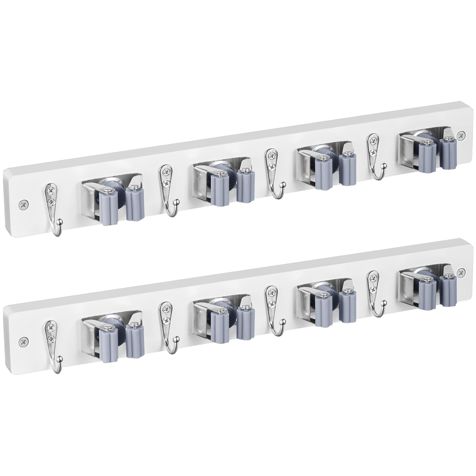 OUTNILI mop broom holder wall mount in white wood keeps cleaning tools organized