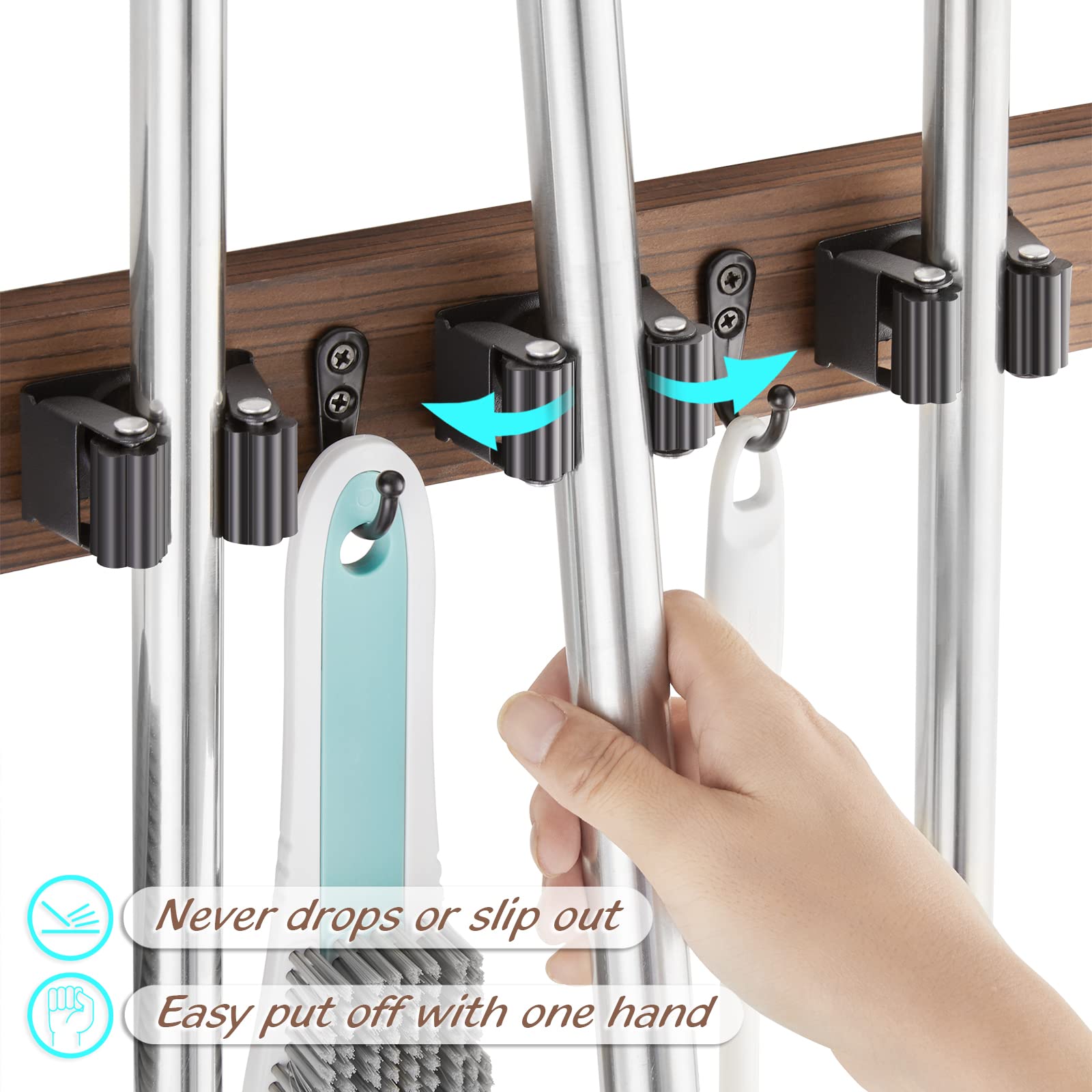 OUTNILI wood and stainless steel clip close-up highlighting secure tool grips.