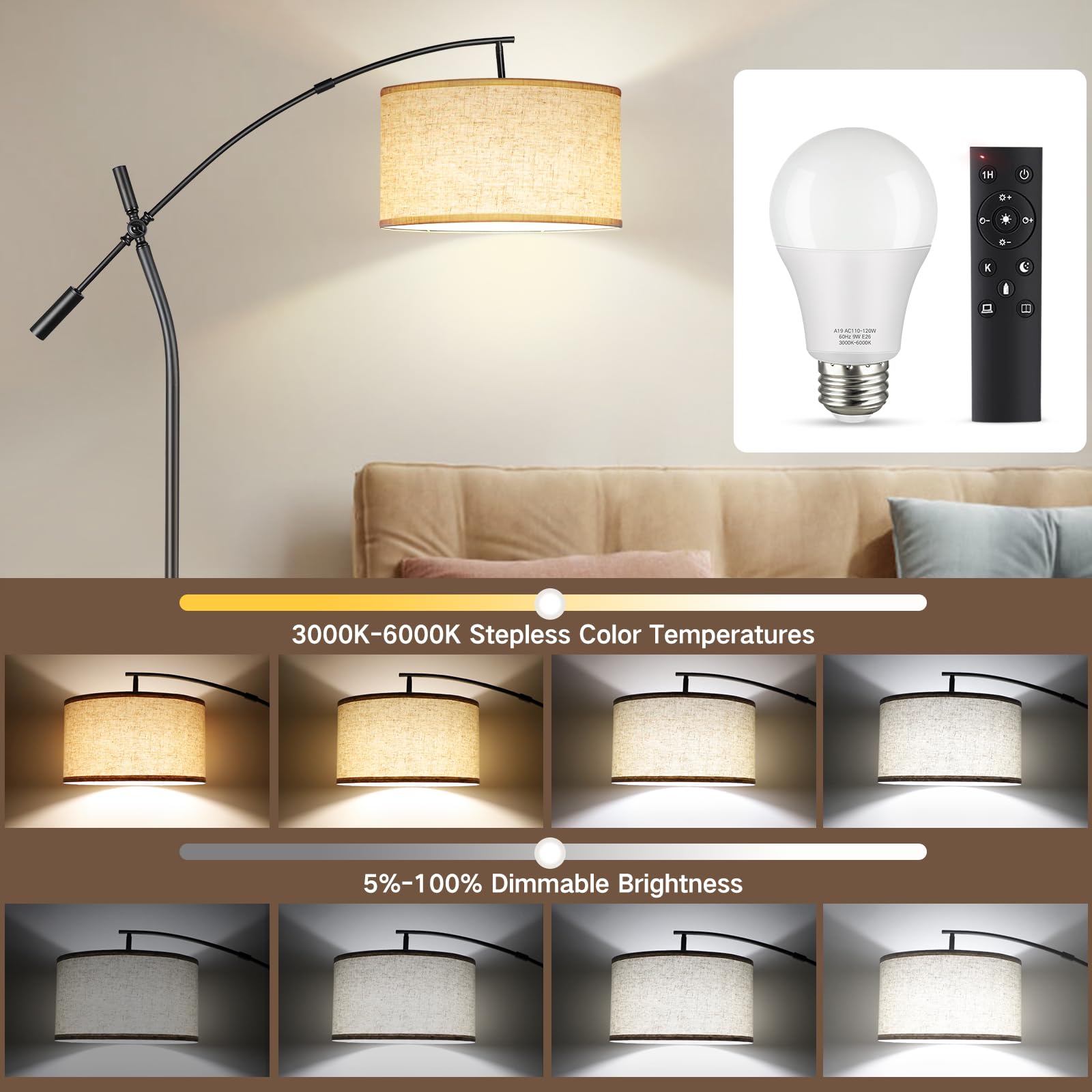 OUTON A19 LED bulb offers 3000K-6000K range for versatile ambiance.