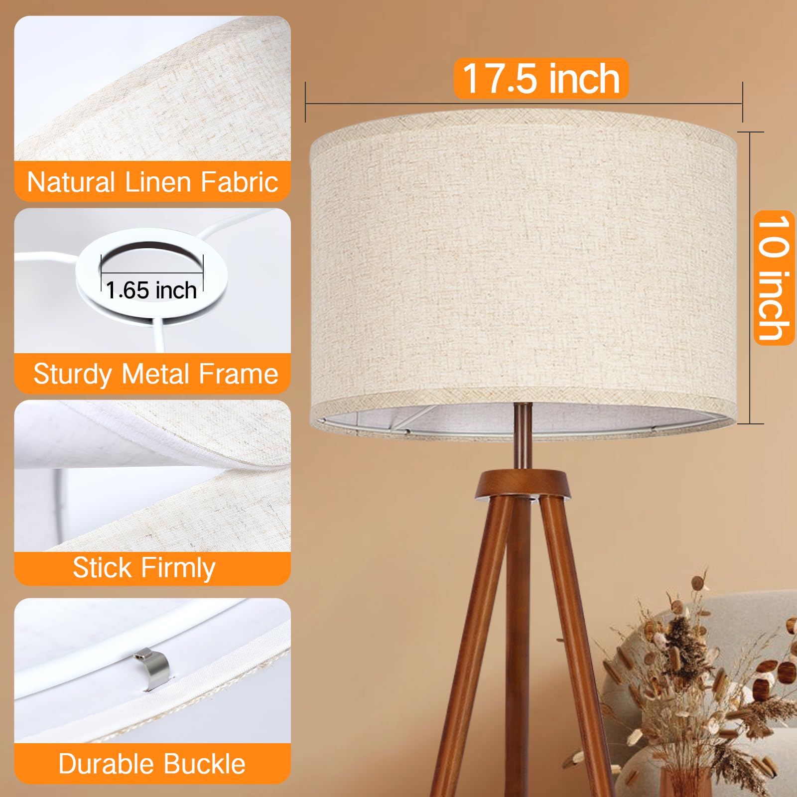 OUTON beige drum shade close-up linen fabric detail and natural tone
