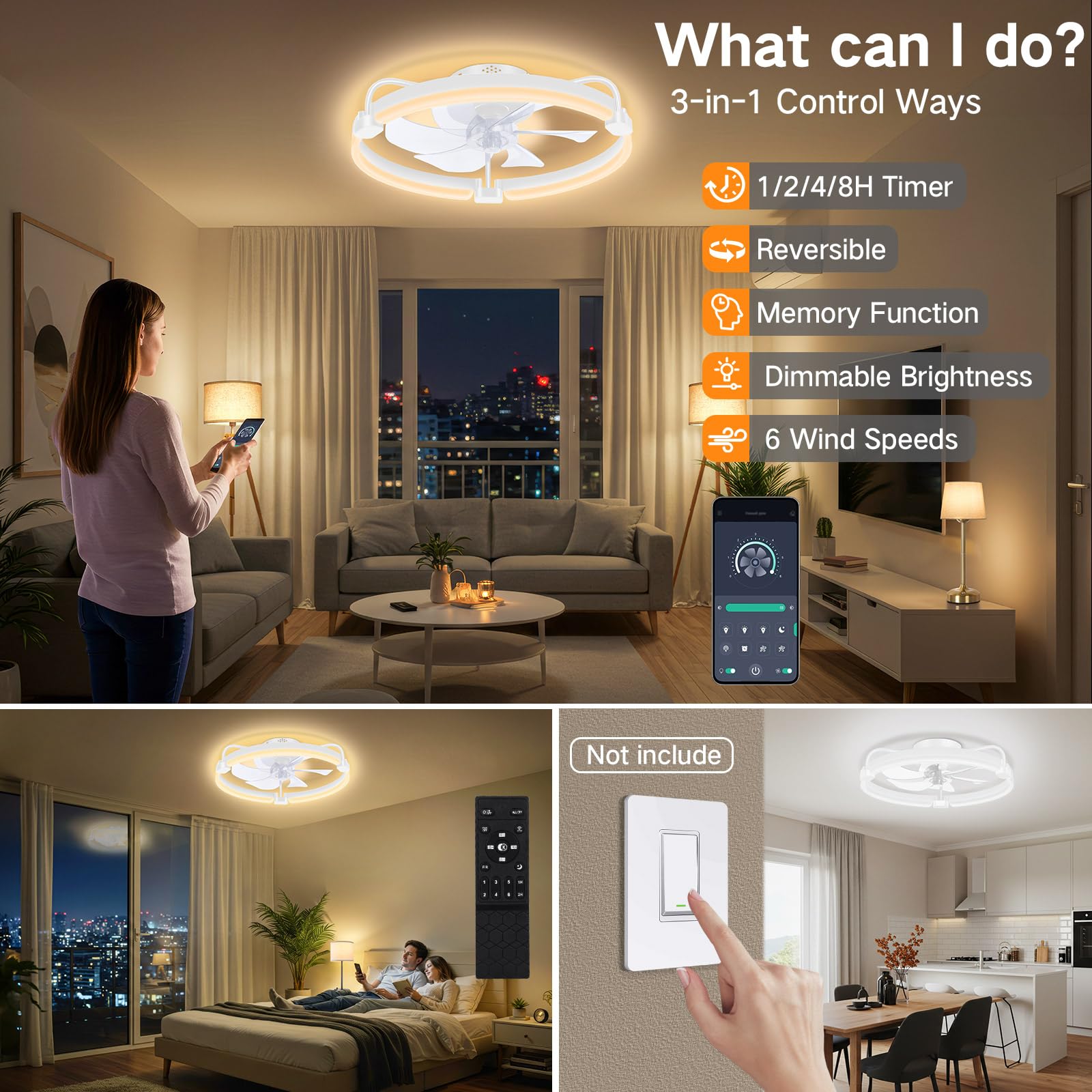 OUTON dimmable lighting from 3000K to 6500K for any mood.