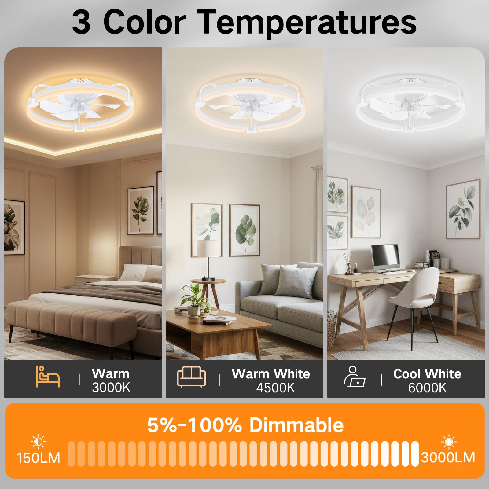 OUTON fandelier low-profile flush-mount design blends with modern interiors.