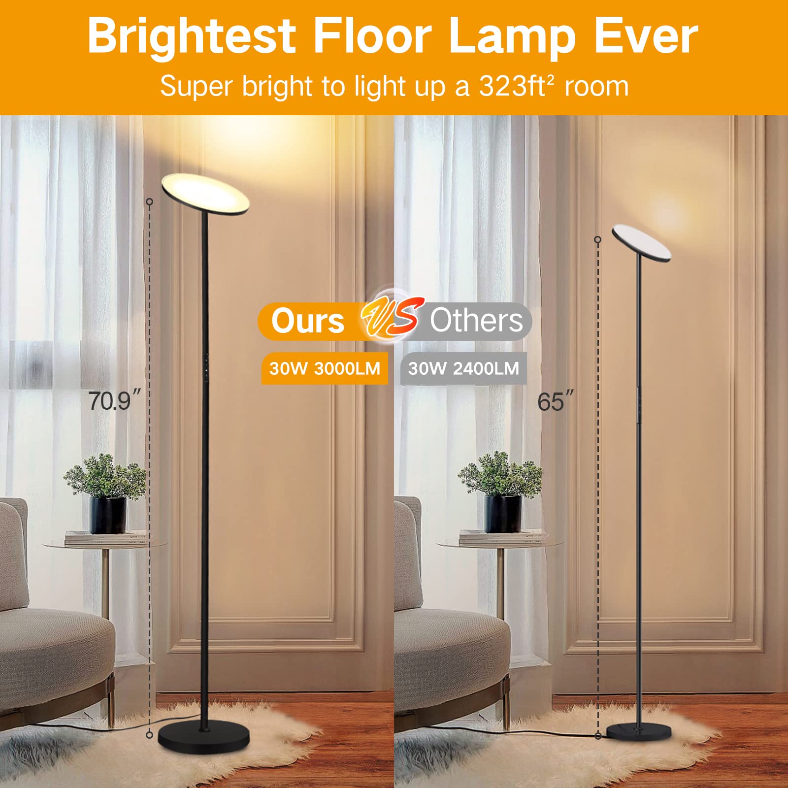 OUTON Floor Lamp 1-hour timer helps energy management