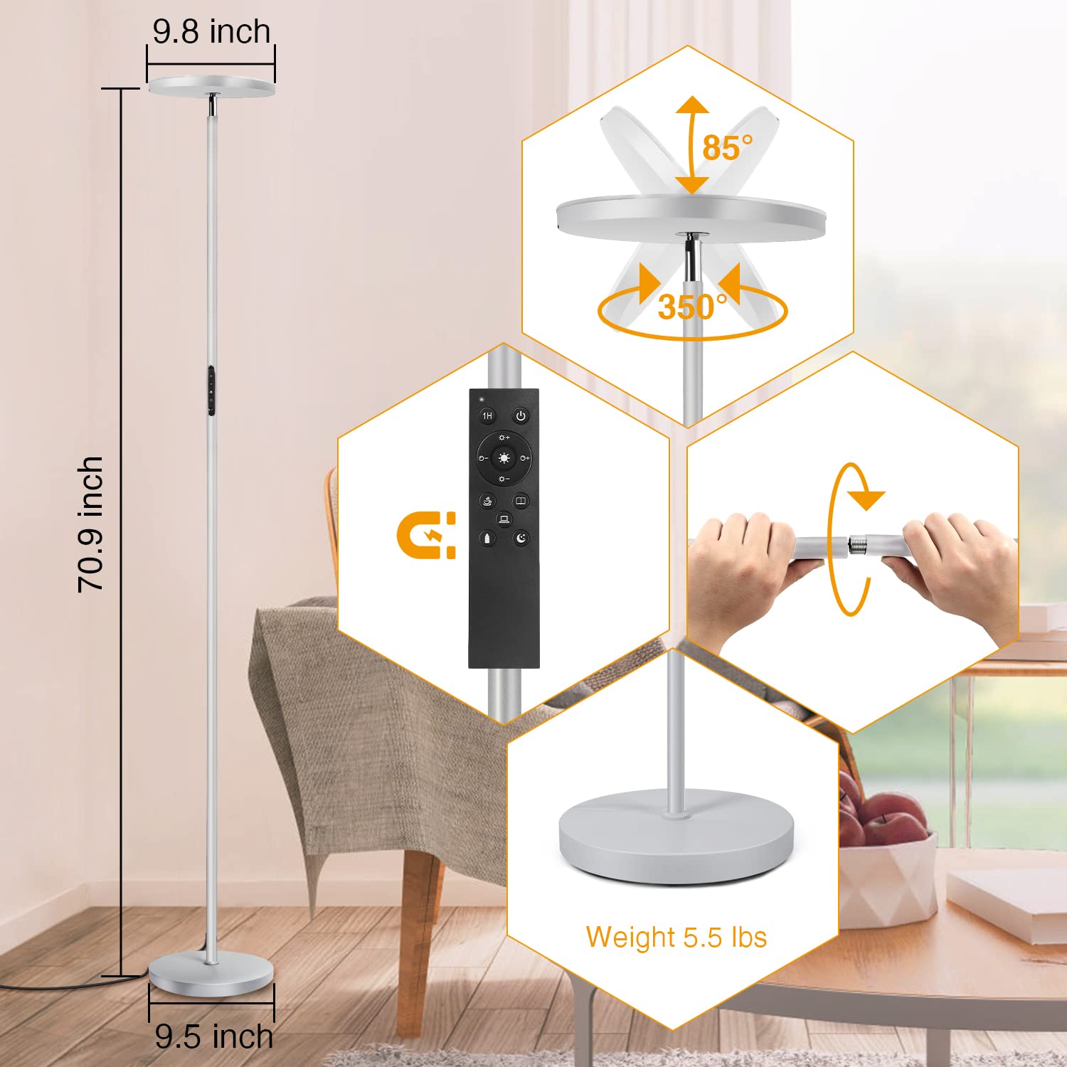 OUTON floor lamp features stepless dimming for precise brightness