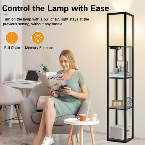 Display shelves on OUTON lamp used for photos and plants