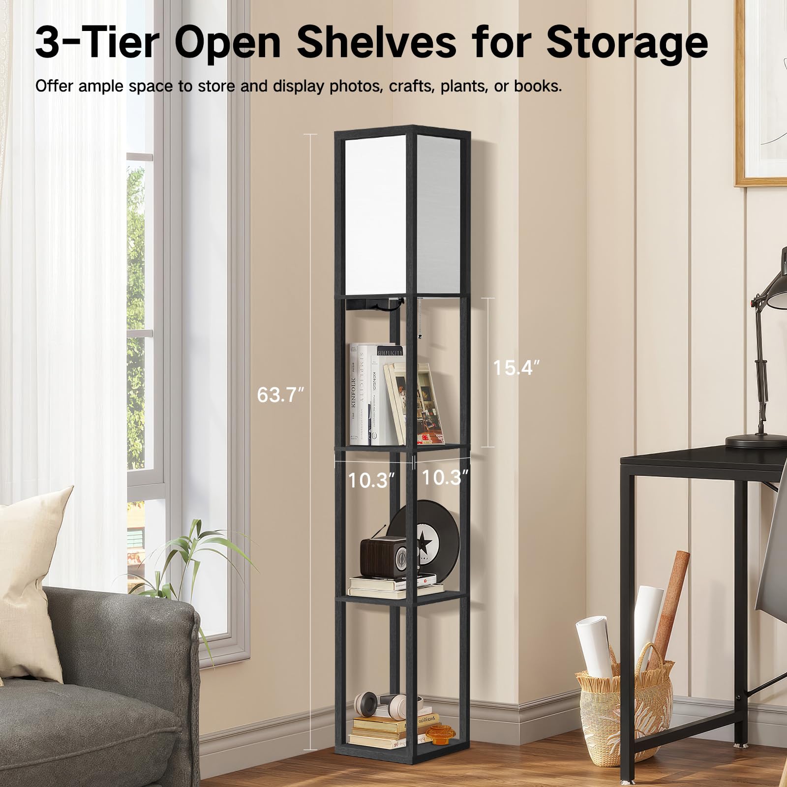OUTON lamp ports showing USB-C, USB-A, and AC outlet for device charging