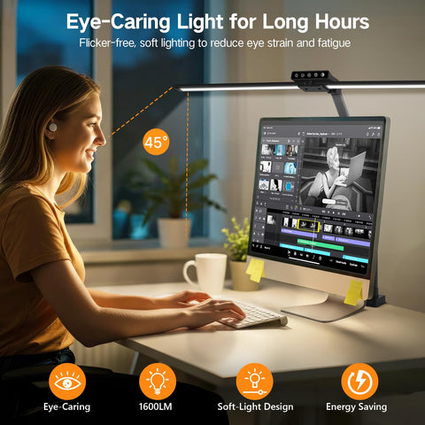 OUTON LED desk lamp with 360-degree swivel base for precise positioning.