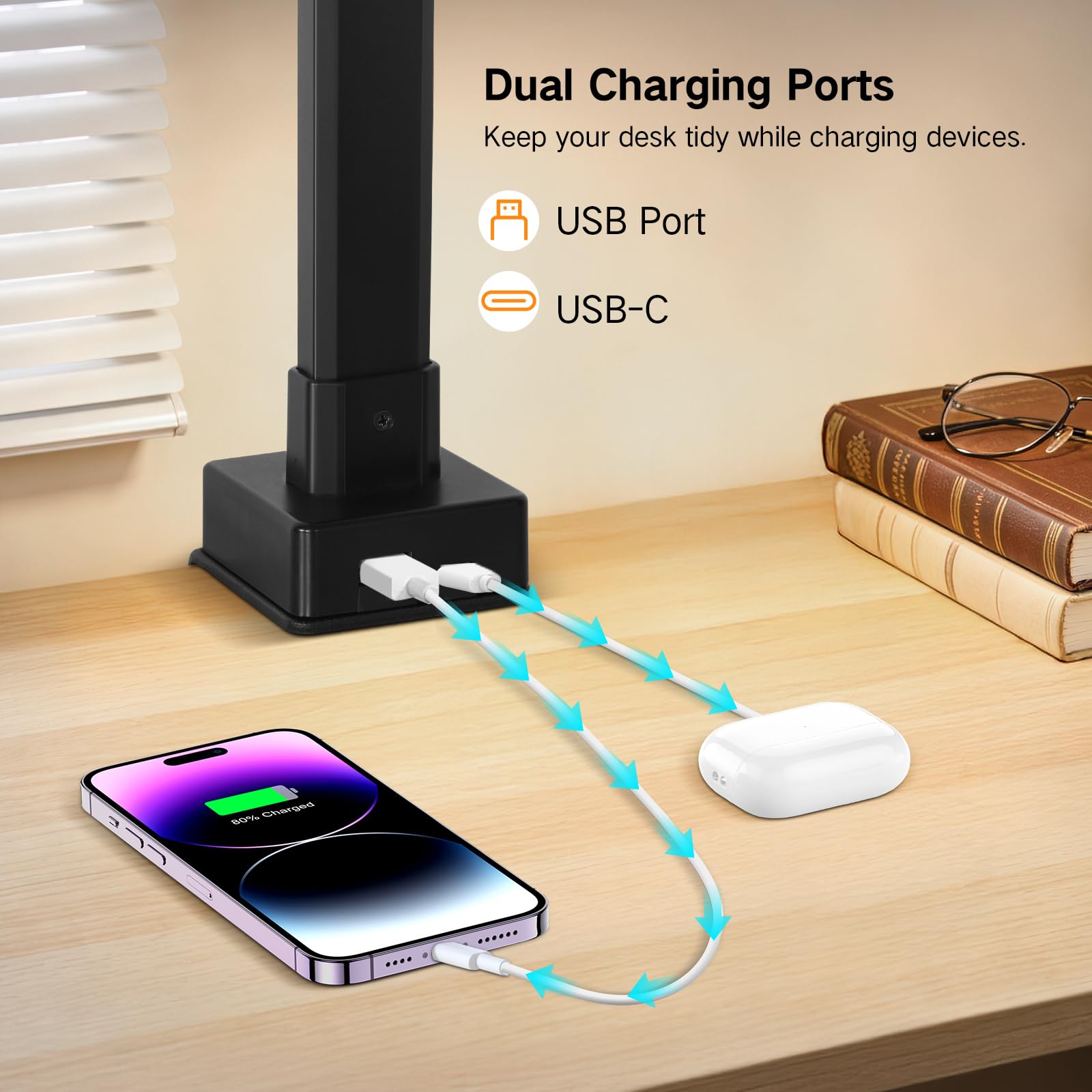 OUTON LED desk lamp with clamp on desk for space-saving lighting.