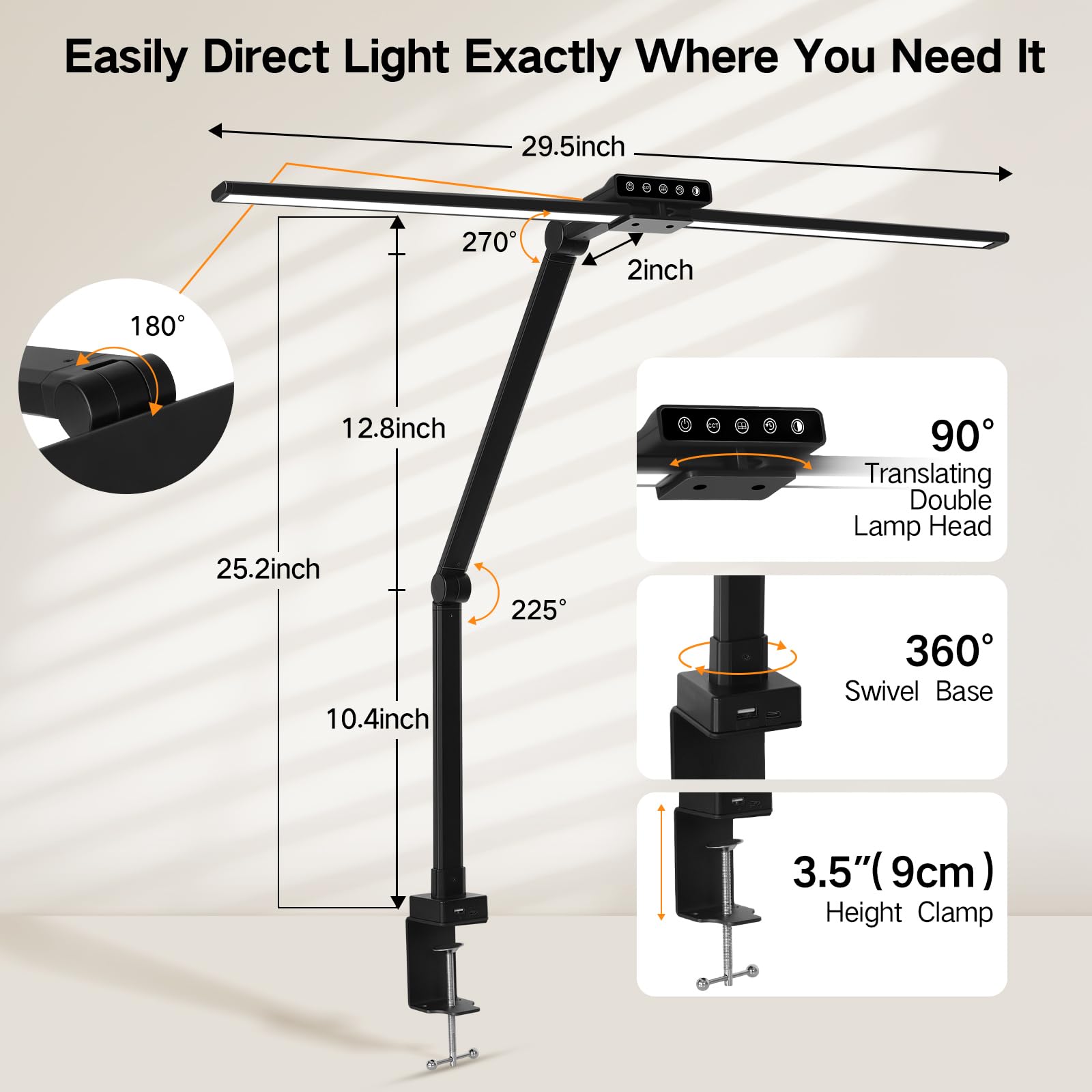 OUTON LED desk lamp offering five color temperatures for focus.