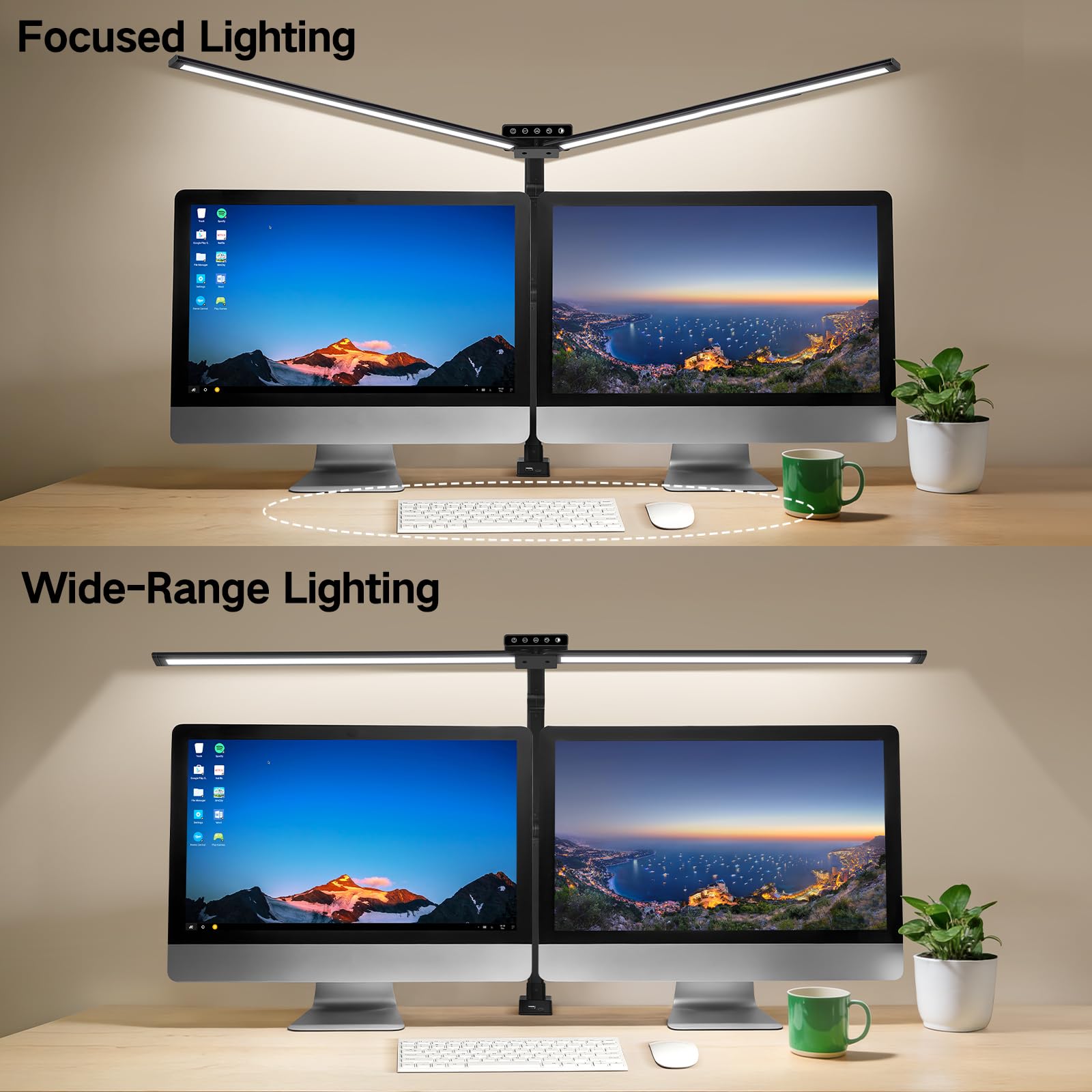 OUTON LED desk lamp with USB ports to charge devices while working.